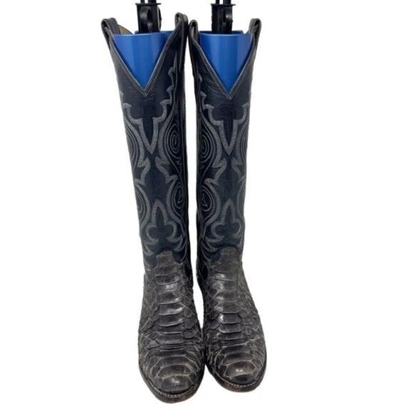 Justin hand made cowgirl boots 4B black and gray viper sopythana skin high - Picture 2 of 8